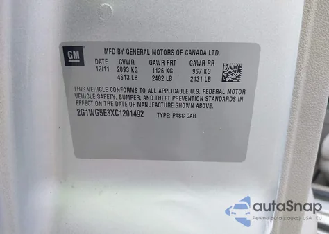 2012 Chevrolet Impala Lt из США, поврежденный, VIN 2G1WG5E3XC1201492